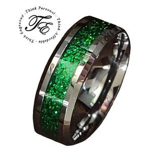 Men's Green Emerald Galaxy Tungsten Promise Ring or Wedding Ring